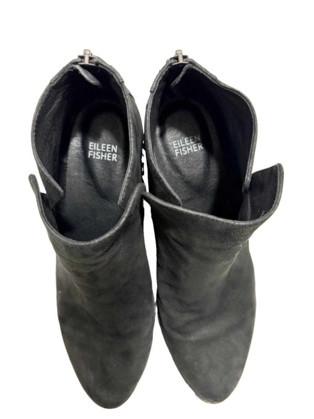 Eileen Fisher Black Leather Ankle Booties Women’s 9.5 Back Zip Block Heel - Picture 7 of 11